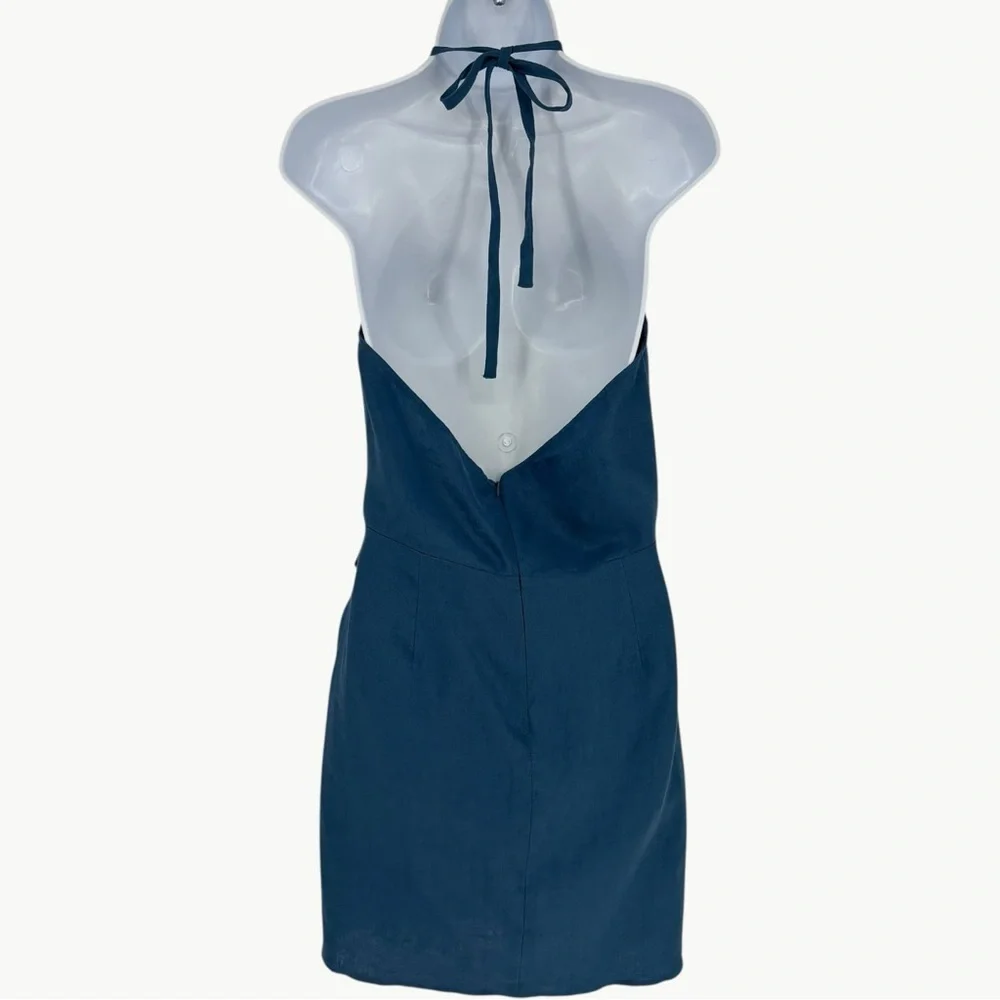 NWT Reformation Dory 100% Linen Halter Faux Wrap Mini Dress | Sz 10 | Blue - Picture 7 of 15